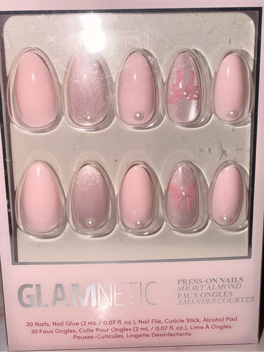 Glamnetic “Love Knot” Pink with Pearl Accent & Bow Design Press-On Nails